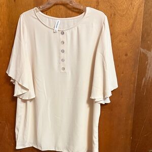 Zenana Outfitters Cream Blouse with Button Detail